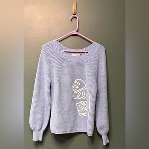 Tommy Bahama Cotton Beachy Pale Blue Crewneck Sweater with Leaf Outline size SP